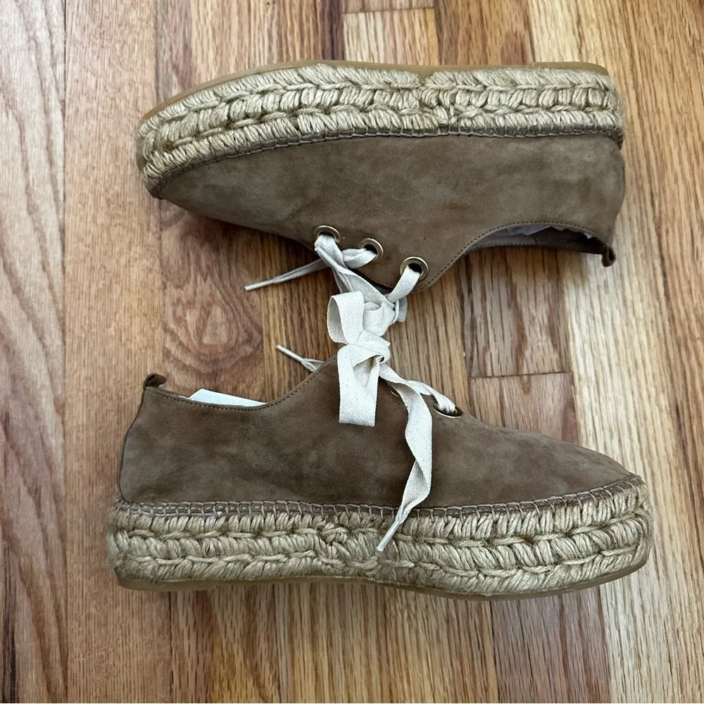 Eric Michael Espadrilles Platform Tan Suede Lace Up Spain Women’s Size 38 US 7.5
